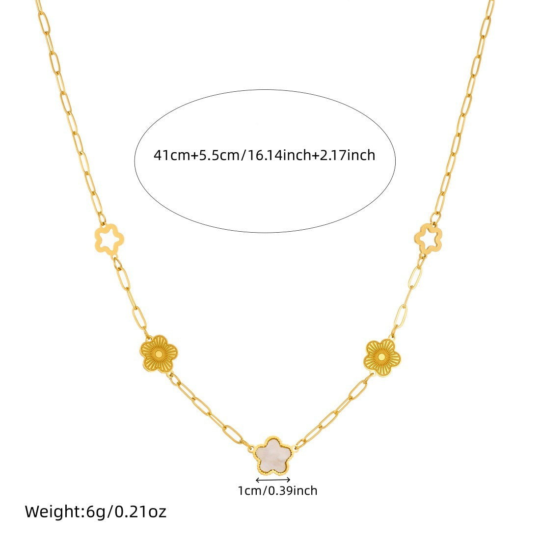 Vintage Gold Plated Hollow Floral Stainless Steel Curb Chain Necklace