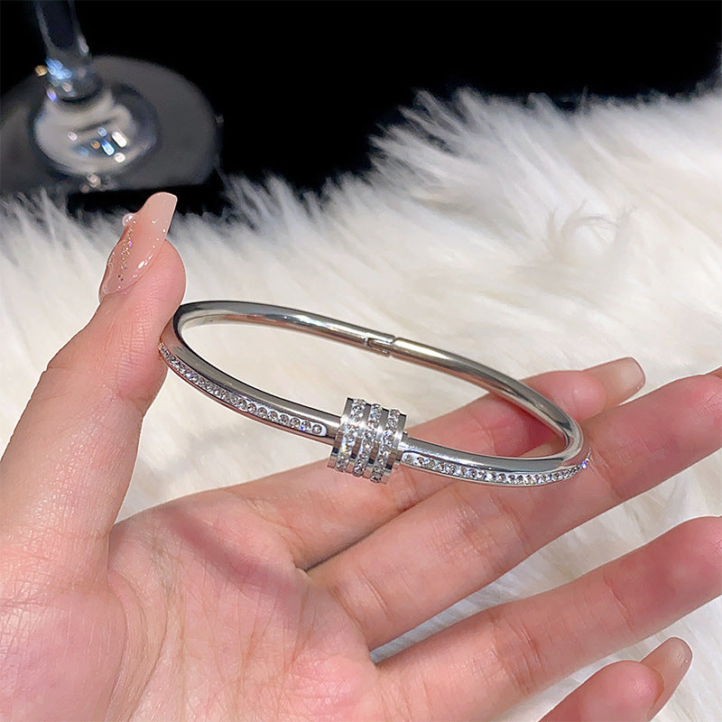 Minimalist Elliptical Titanium Steel Bracelet with Plating Finish for Women Elegant Lightweight Luxury Bangle