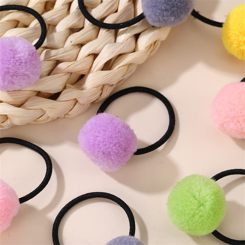 Elastico per capelli con personaggio dei cartoni animati, pon-pon in peluche e colori pastello macaron per bambini