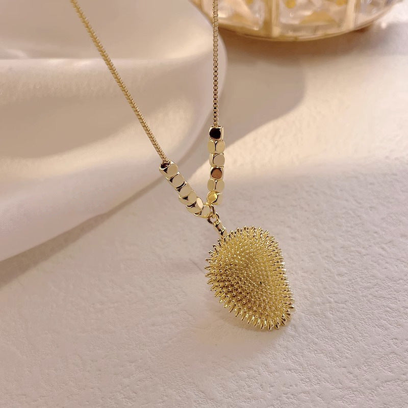 Minimalist Durian Pendant Necklace for Women Titanium Steel Plated Delicate Clavicle Chain with Irregular Shape Design