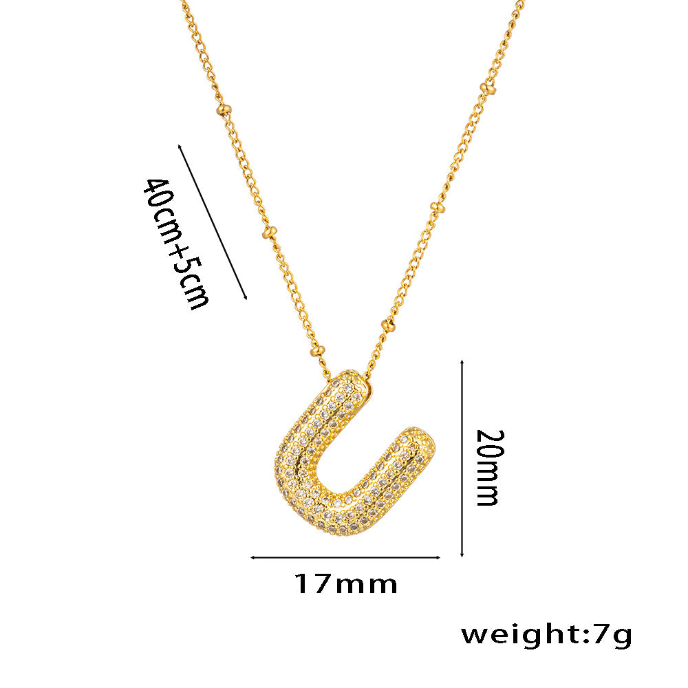 Fashion Unisex 18K Gold Plated Titanium Steel Alphabet Pendant Necklace with Micro-Set Zircon