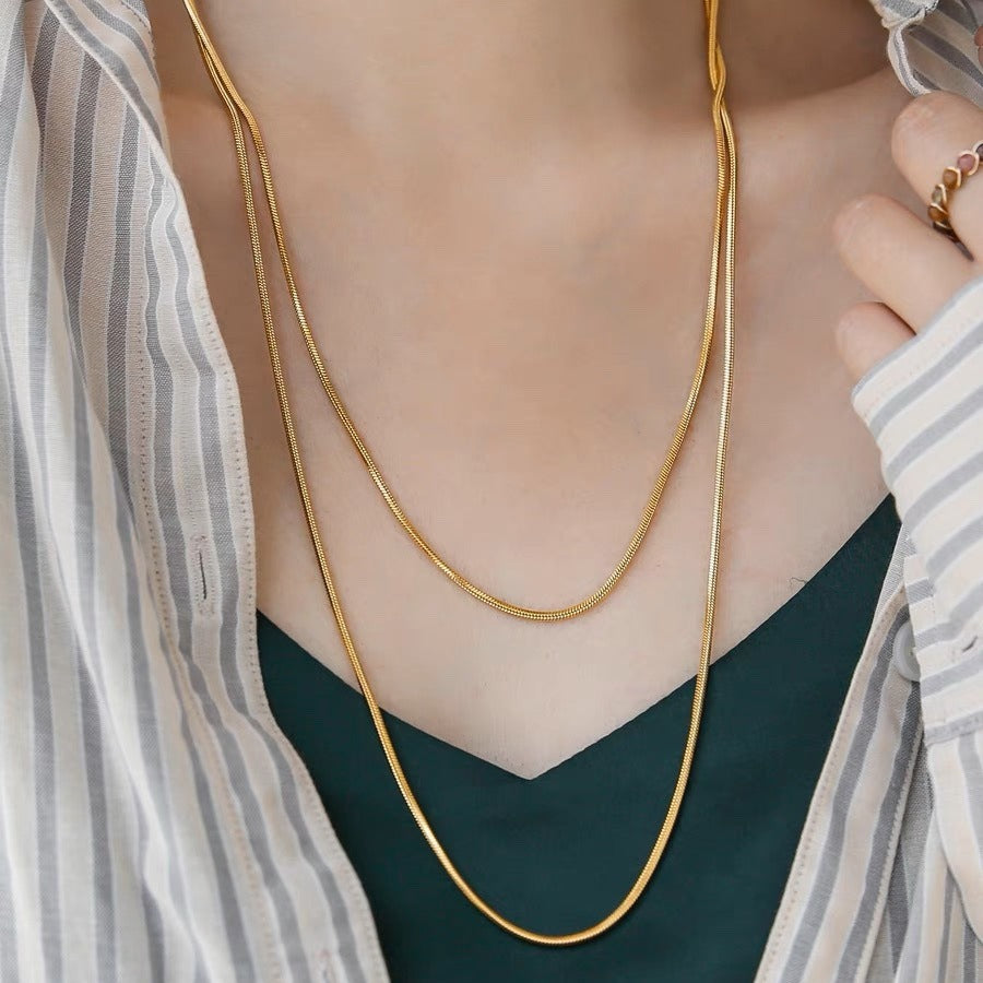 Minimalist Snake Chain Necklace for Women and Men in Titanium Steel with Plated Finish