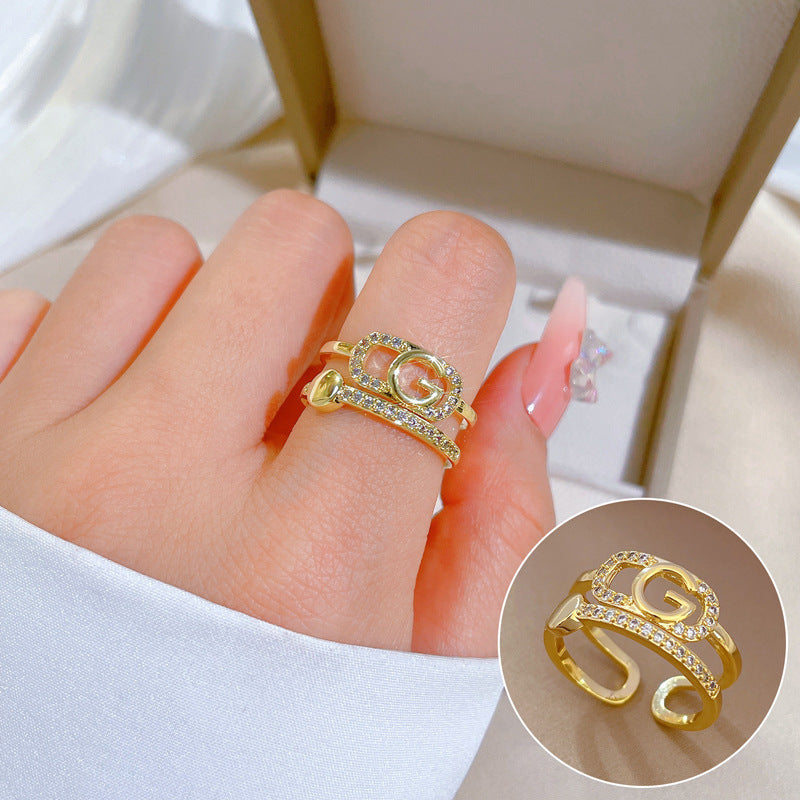Luxury Minimalist Plated Brass Crown Rhinestone Adjustable Ring for Women