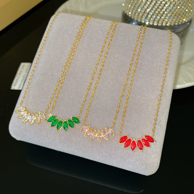 Minimalist Luxury Geometric Cubic Zirconia Inlay Plated Titanium Steel Wheat Ear Necklace