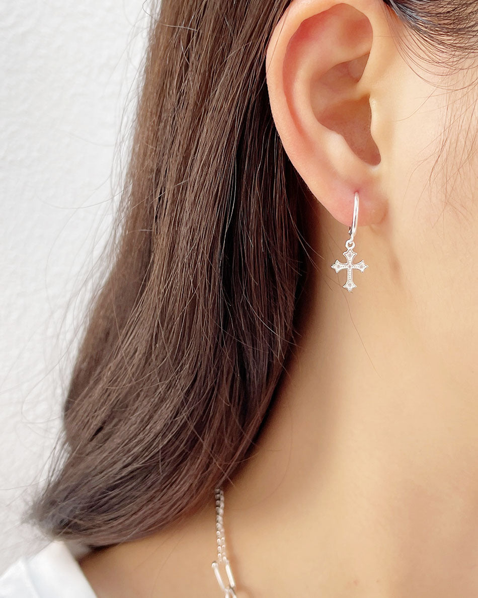 Minimalist 925 Sterling Silver Cross Earrings Plated Hoop Studs for Women