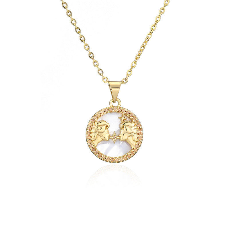 Minimalist Geometric Pendant Necklace with Gold-Plated Copper Base and Micro-Paved Colored Zirconia