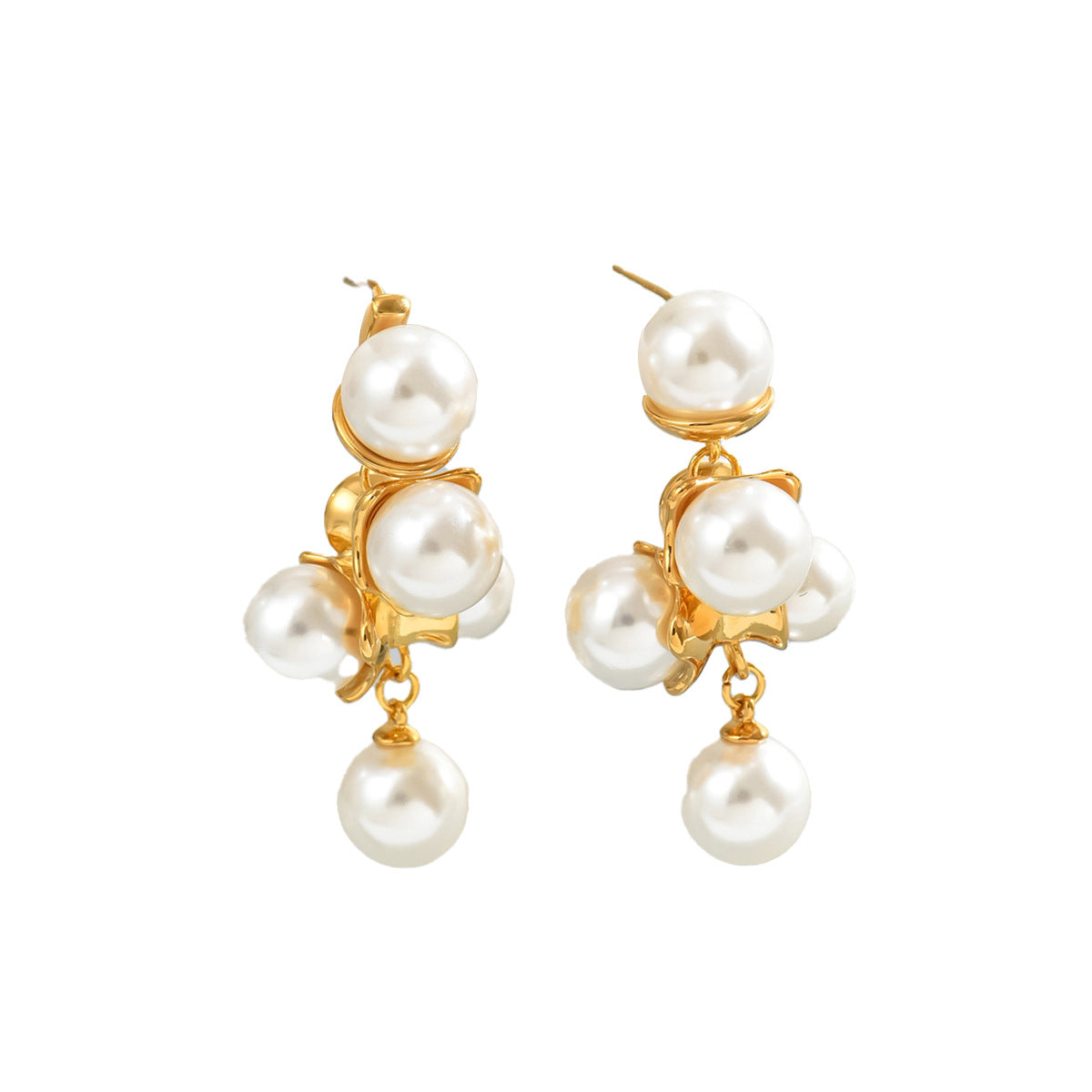 Pendientes de Cobre con Perlas y Diseño Geométrico de Estilo Vintage Francés para Mujer con Postes de Acero Inoxidable
