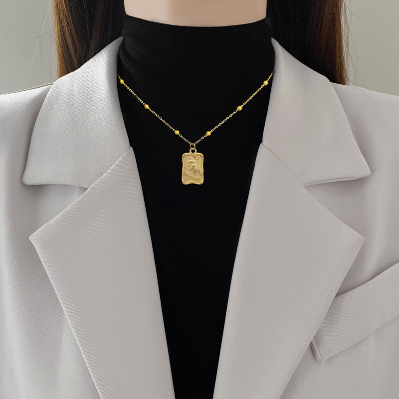 Minimalist Geometric Titanium Steel Clavicle Necklace with Floral Motif