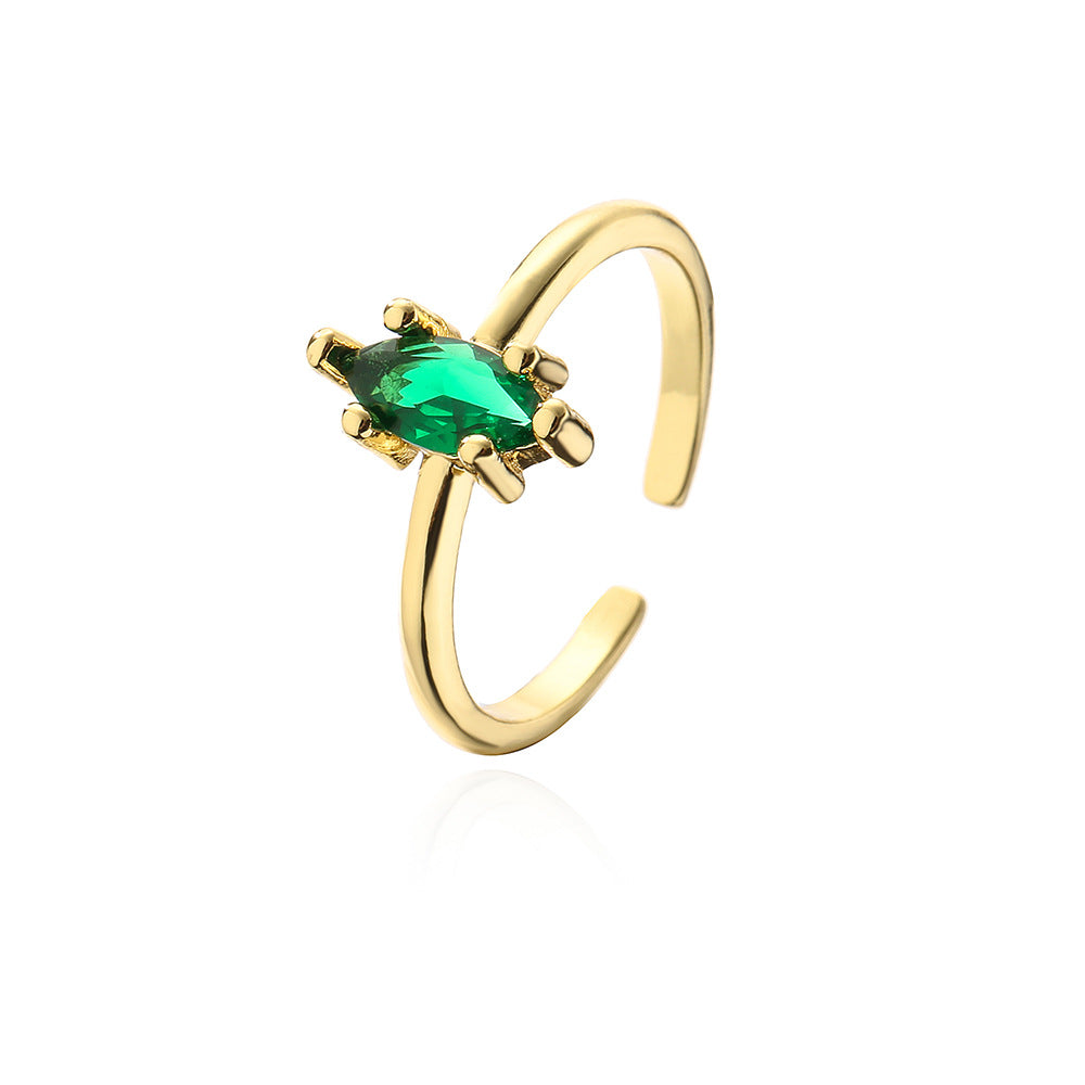 Anello da donna minimalista geometrico aperto in ottone con placcatura in oro 18 carati e intarsio in zircone