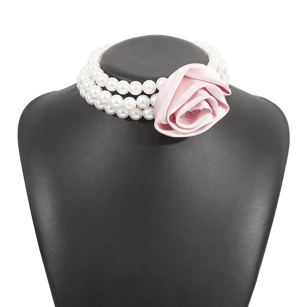 Collar de Perlas Floral con Rosa Estilo Hepburn Vintage para Mujer con Colgante Geométrico y Diseño Artesanal