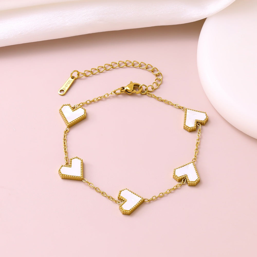 Bracciale Minimalista Elegante in Acciaio Inossidabile Placcato Oro 18K a Cuore Geometrico Floreale