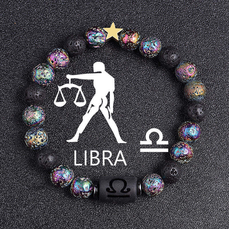Casual Plated Volcanic Stone Star Beaded Bracelet 8mm Unisex Zodiac Jewelry