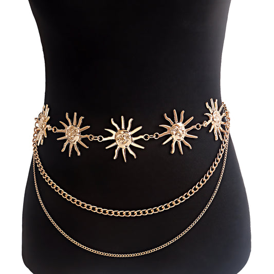 Catena in vita in metallo a doppio anello stile punk per donna, accessorio catena per il corpo per abiti