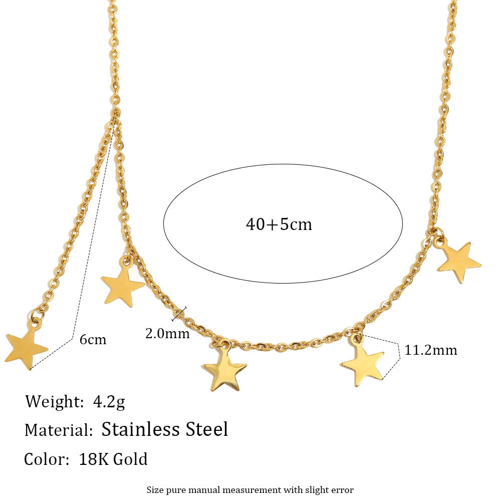 Minimalist Star Pendant Necklace for Women in Stainless Steel with 18K Gold Plating and Fringe Detail