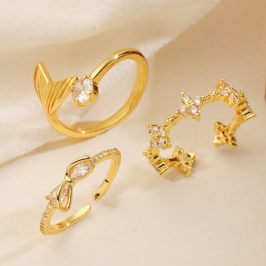 Minimalist 18K Gold Plated Brass Geometric Micro-inlay Cubic Zirconia Ring for Women