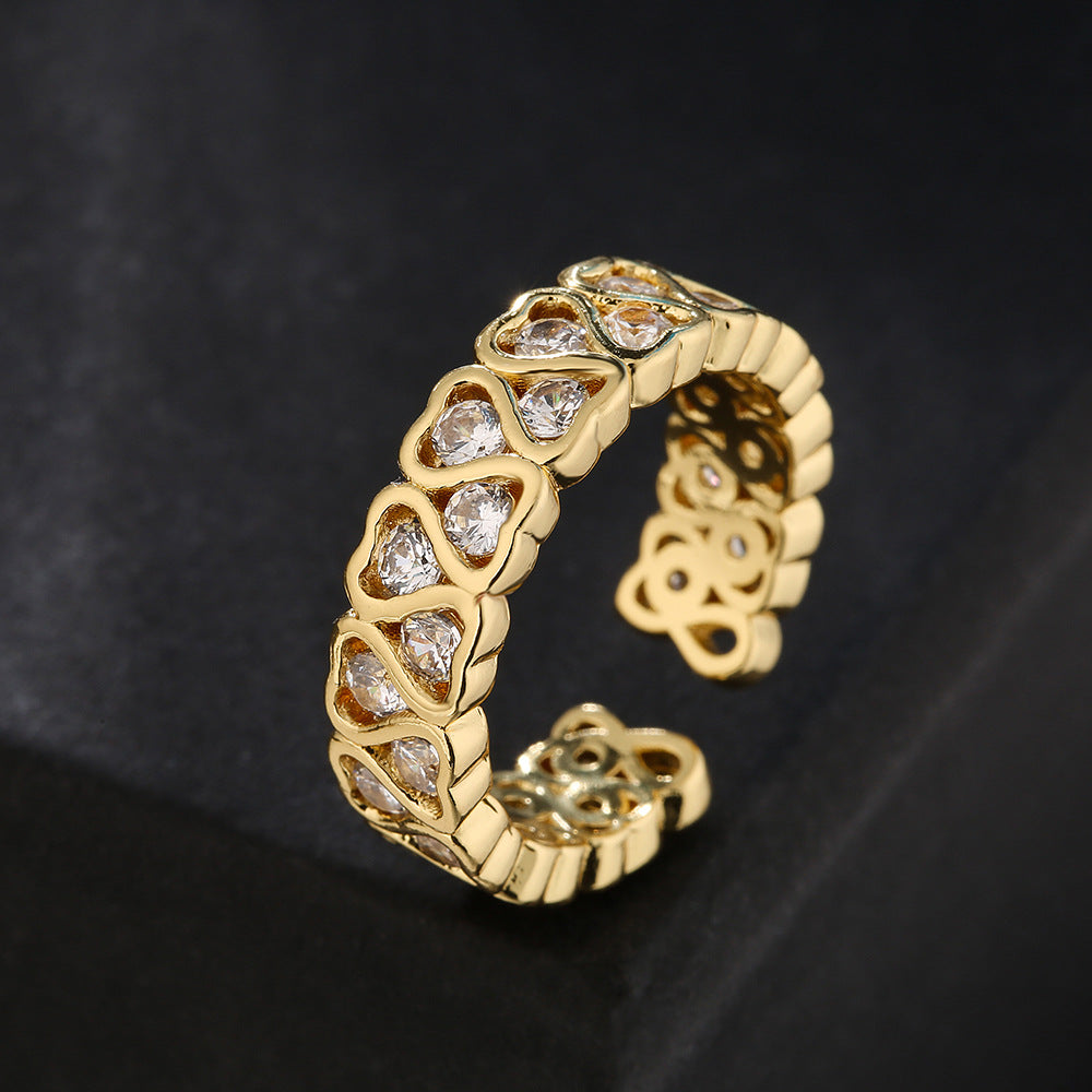 Minimalist Geometric Hollow Eye Ring in Copper with 18K Gold Plating and Micro-Pave Zircon