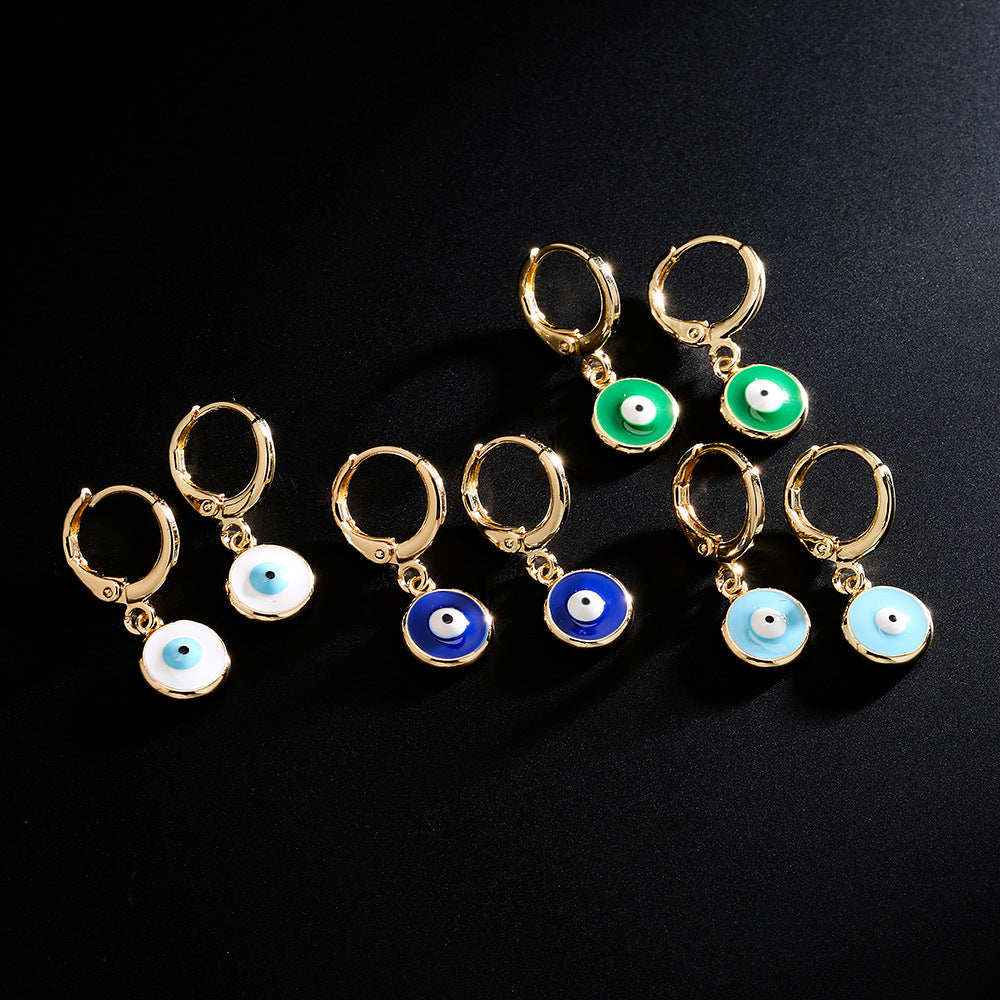Vintage Geometric Eye Drop Earrings 18K Gold Plated Copper Colorful Enamel Micro-Paved Fashion Jewelry for Women