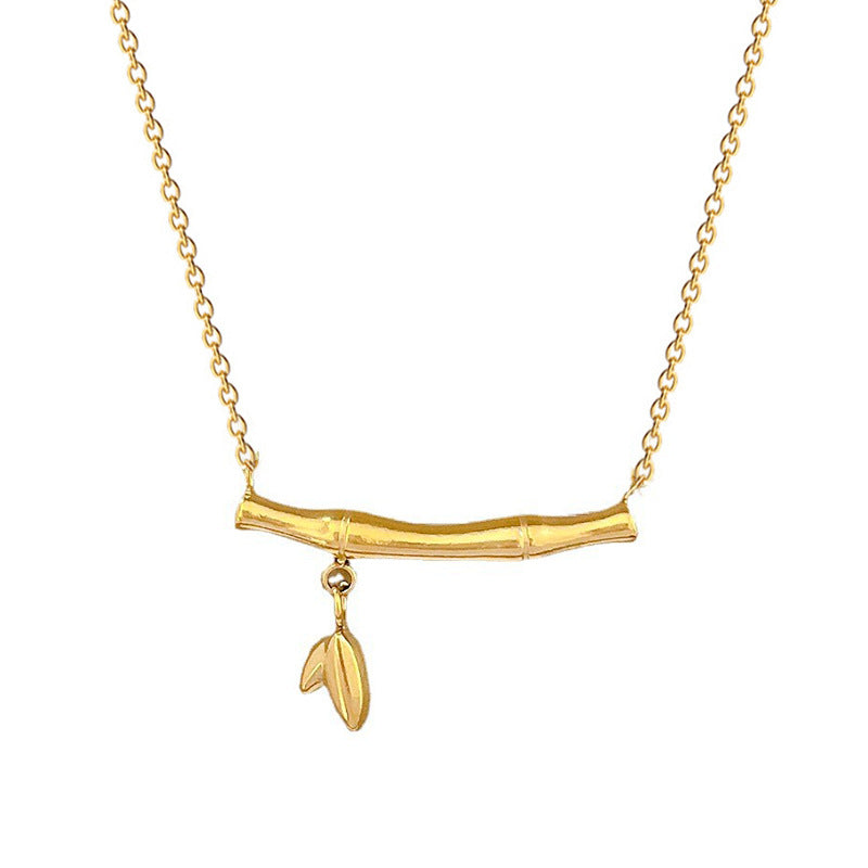 Collar Minimalista de Acero de Titanio con Colgante Geométrico de Bambú para Mujeres y Hombres con Cadena de Eslabones con Baño de Oro