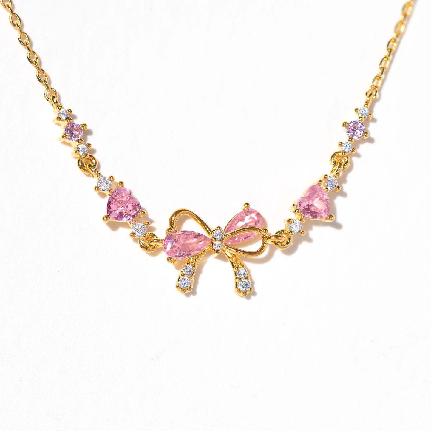 Sweet Heart Butterfly Bow Inlaid Cubic Zirconia Brass Bracelet for Women