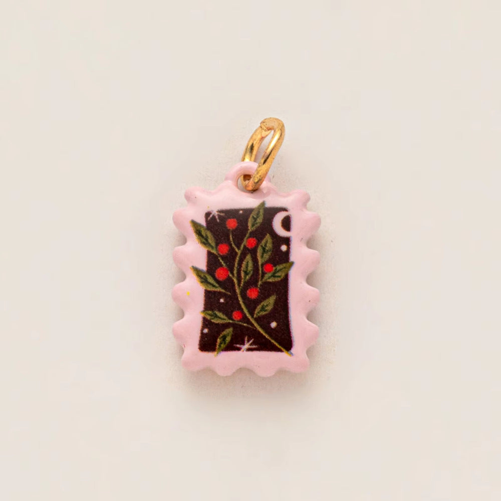 Vintage 18K Gold Plated Drip Oil Brass Pendant Charm Bar for Women