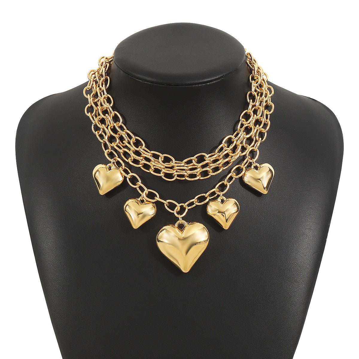 Collana con ciondolo a cuore geometrico esagerato in catena di alluminio con ciondolo in lega galvanizzata da donna