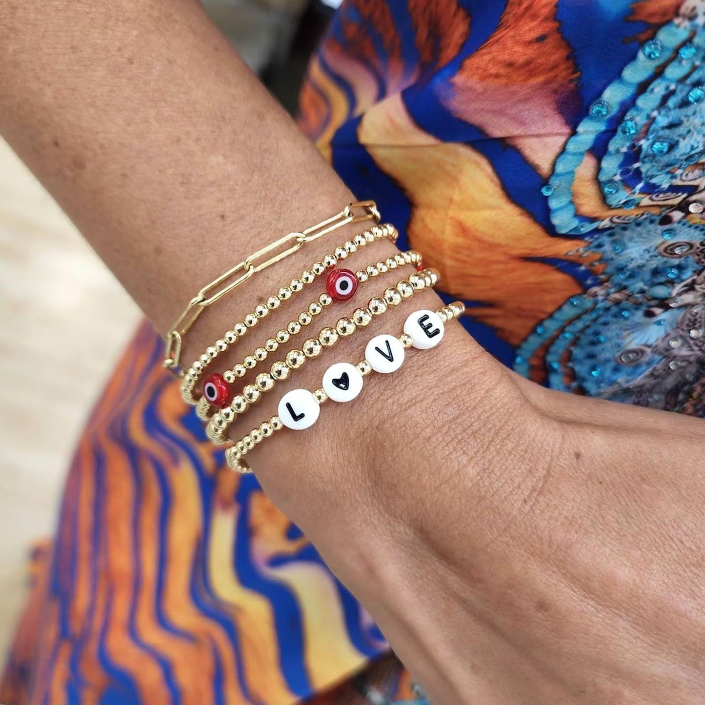 Bohemian Geometric Evil Eye Hematite Plated Bracelet Set for Women