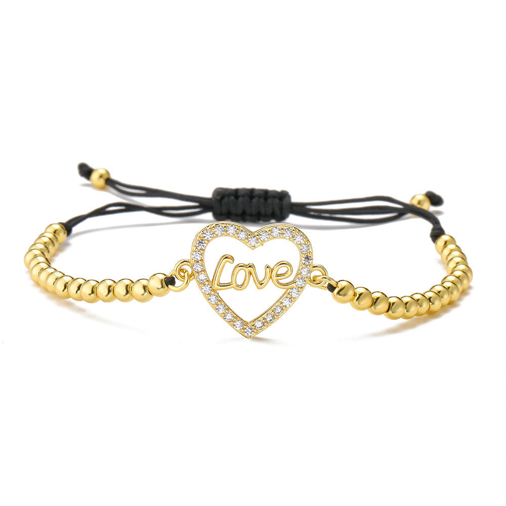 Minimalist Geometric Copper Bracelet with 18K Gold Plating, Zircon Accent, Adjustable Love Heart and Sunflower Design