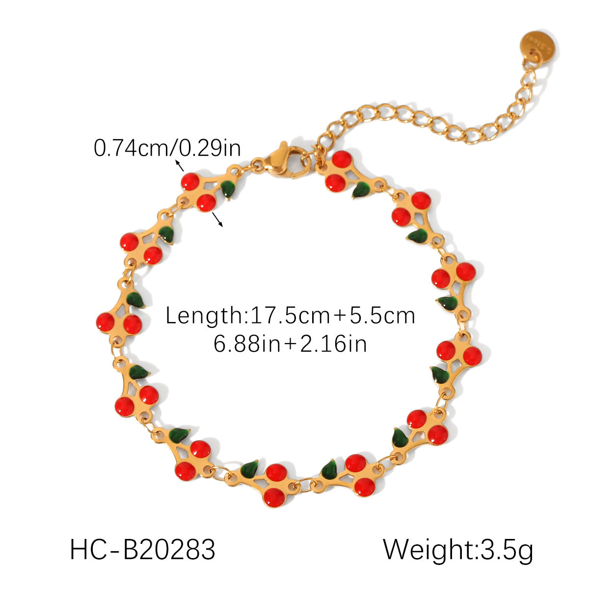 18K Gold Plated Stainless Steel Drip Oil Cherry Bracelet for Women Minimalist Sweet Fruit Jewelry