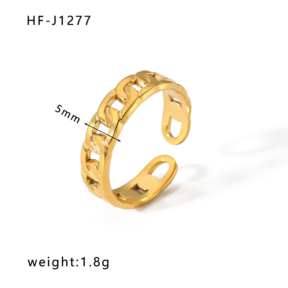 Minimalist Geometric Stainless Steel Ring with 18K Vacuum Plated Finish for Women