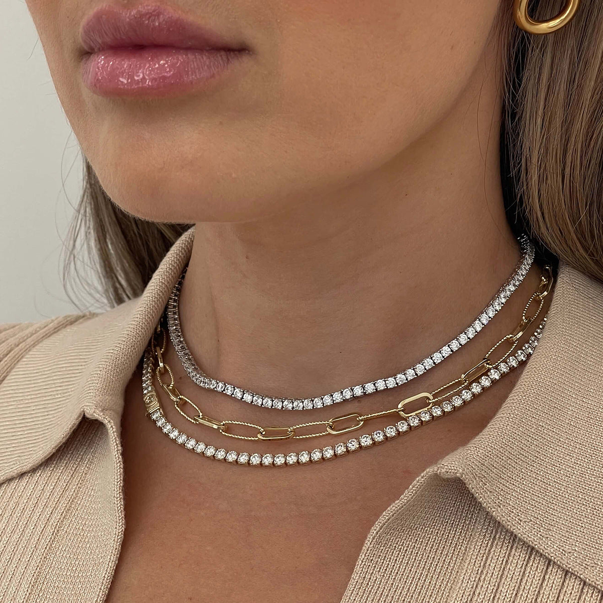 Elegant Geometric Round Stainless Steel Necklace with Cubic Zirconia and Titanium Steel Pendant for Women