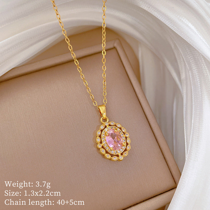 Geometric Style Titanium Steel Necklace with Copper Pendant Plated in Real Gold for Women and Men