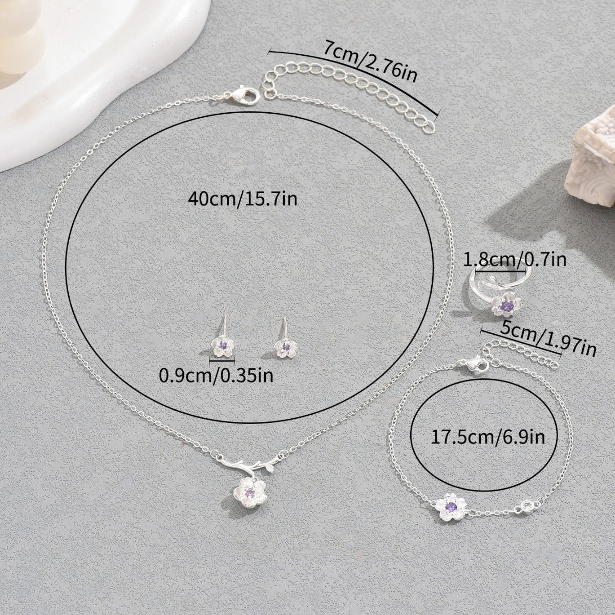 Set di collana con pendente romantico a fiori di ciliegio per donna, con intarsi di zirconi su base in rame, design floreale, catena lunga