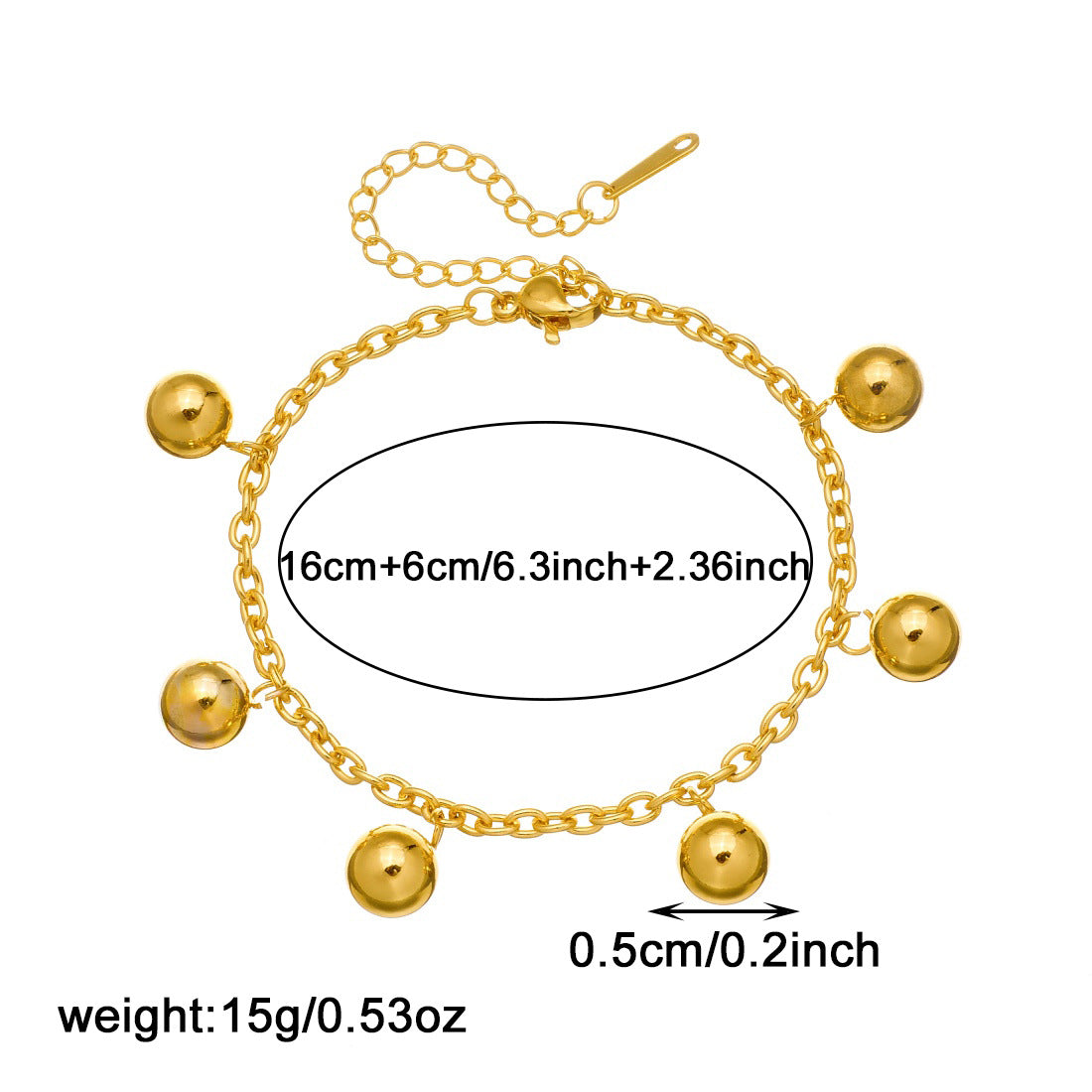 Vintage Minimalist Gold Plated Stainless Steel Round Ball Chain Bracelet