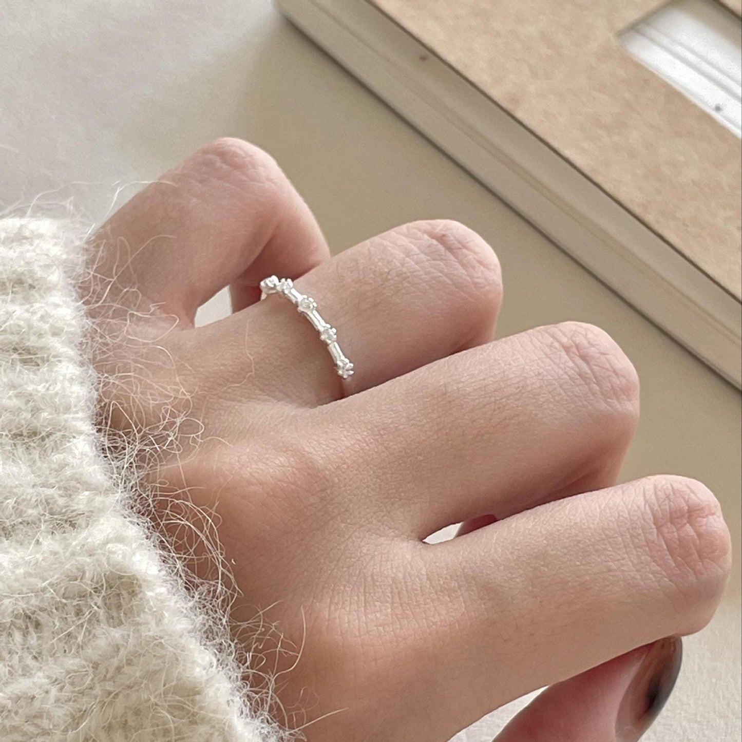 Minimalist Heart-Shaped 925 Sterling Silver Zirconia Ring with Beveled Square Facets for Women
