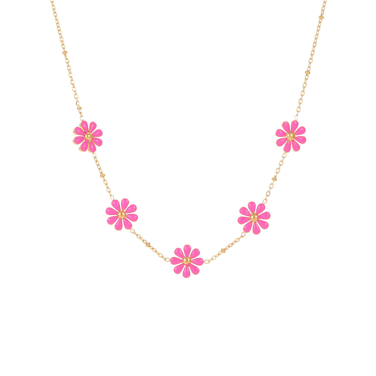 Fashion 18K Gold Plated Stainless Steel Geometric Daisy Enamel Pendant Necklace for Women