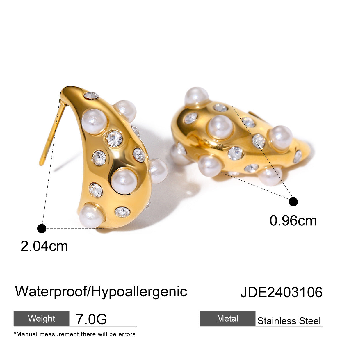Orecchini a goccia minimalisti con perle e strass in acciaio inossidabile placcato oro 18 carati da donna