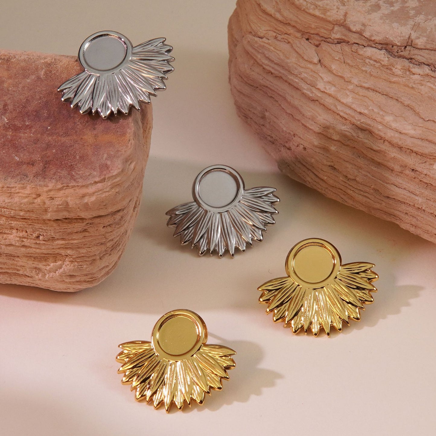 Vintage Geometric Fan-Shaped Round Stainless Steel Earrings