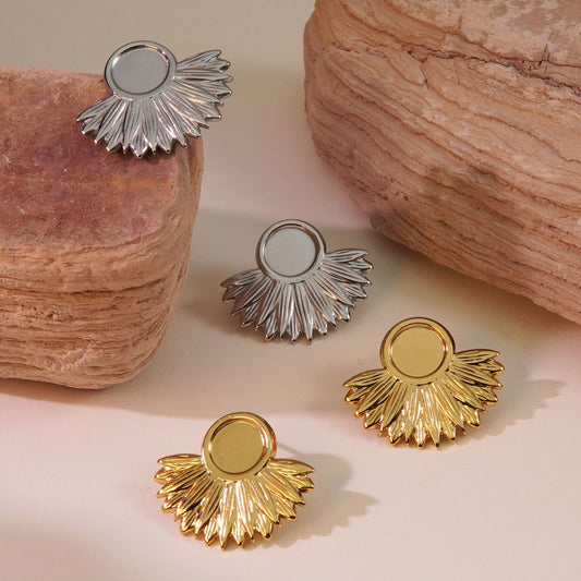 Vintage Geometric Fan-Shaped Round Stainless Steel Earrings