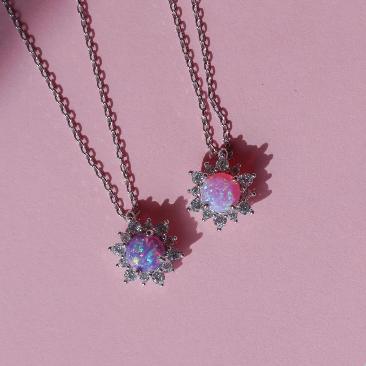 Artistic Geometric Opal Pendant Necklace with Micro-Paved Zircon Stars in Copper Chain