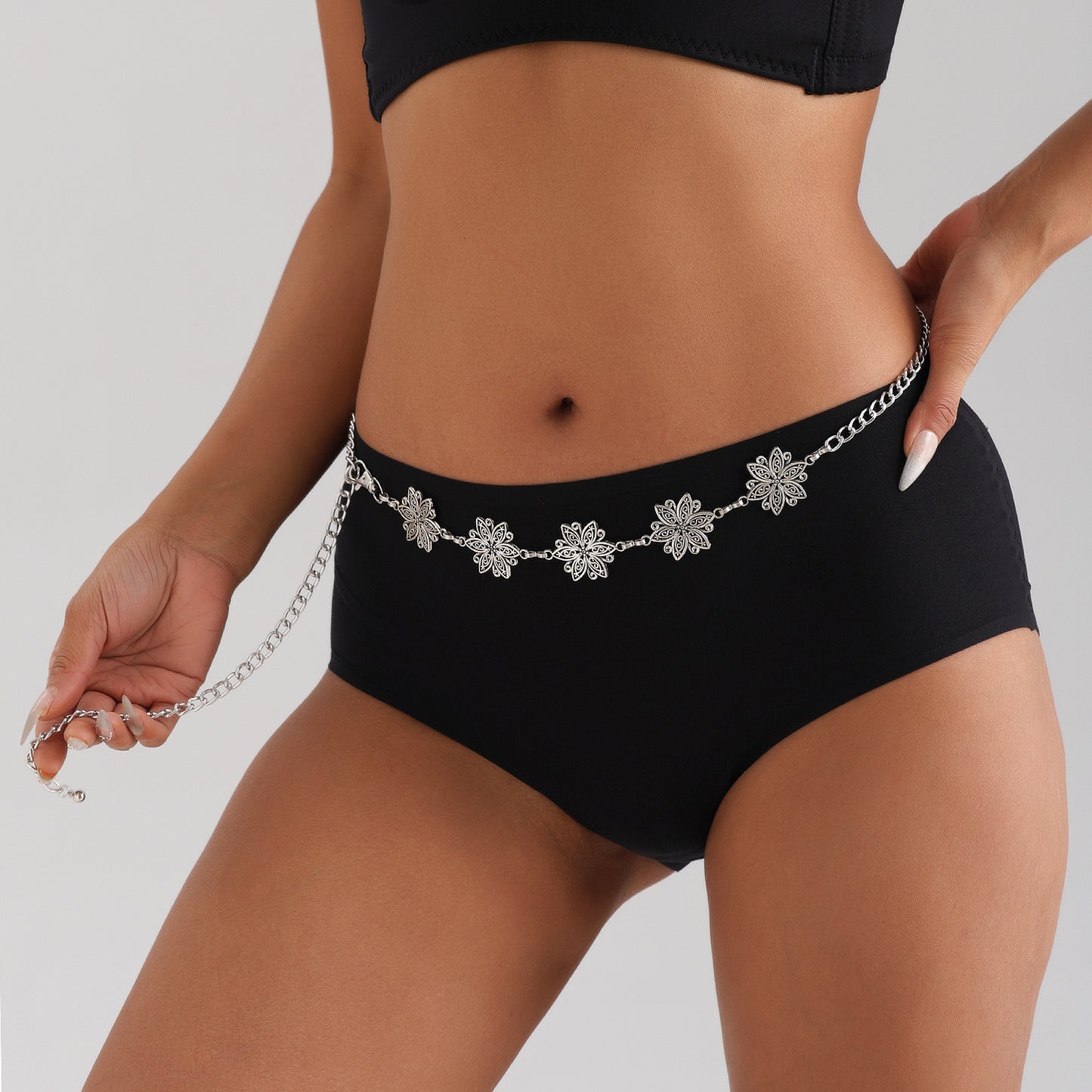 Vintage Floral Ethnic Women's Metal Waist Chain with Carved Detailing and Punk Accents