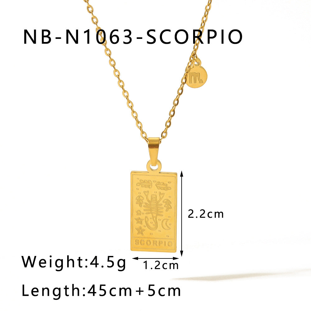 Collana con ciondolo costellazione zodiacale minimalista in acciaio inossidabile placcato oro 18 carati con catena a locket quadrato in acciaio al titanio per donne