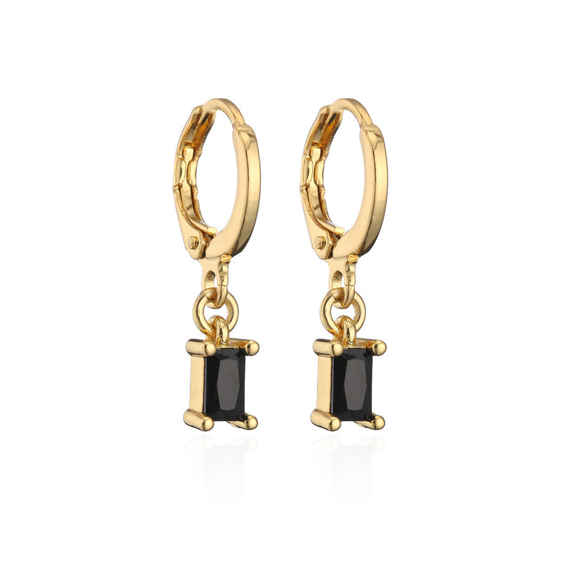 Minimalist Geometric Rectangle Zircon Pendant Earrings in Copper with Ear Hook Closure