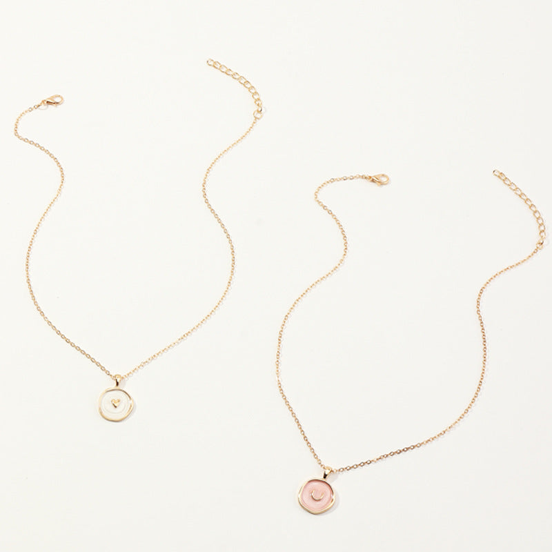 Collana con ciondolo a forma di cuore, stella e luna a fulmine rotondo minimalista per ragazze, collana in lega con catena a scatola stile principessa