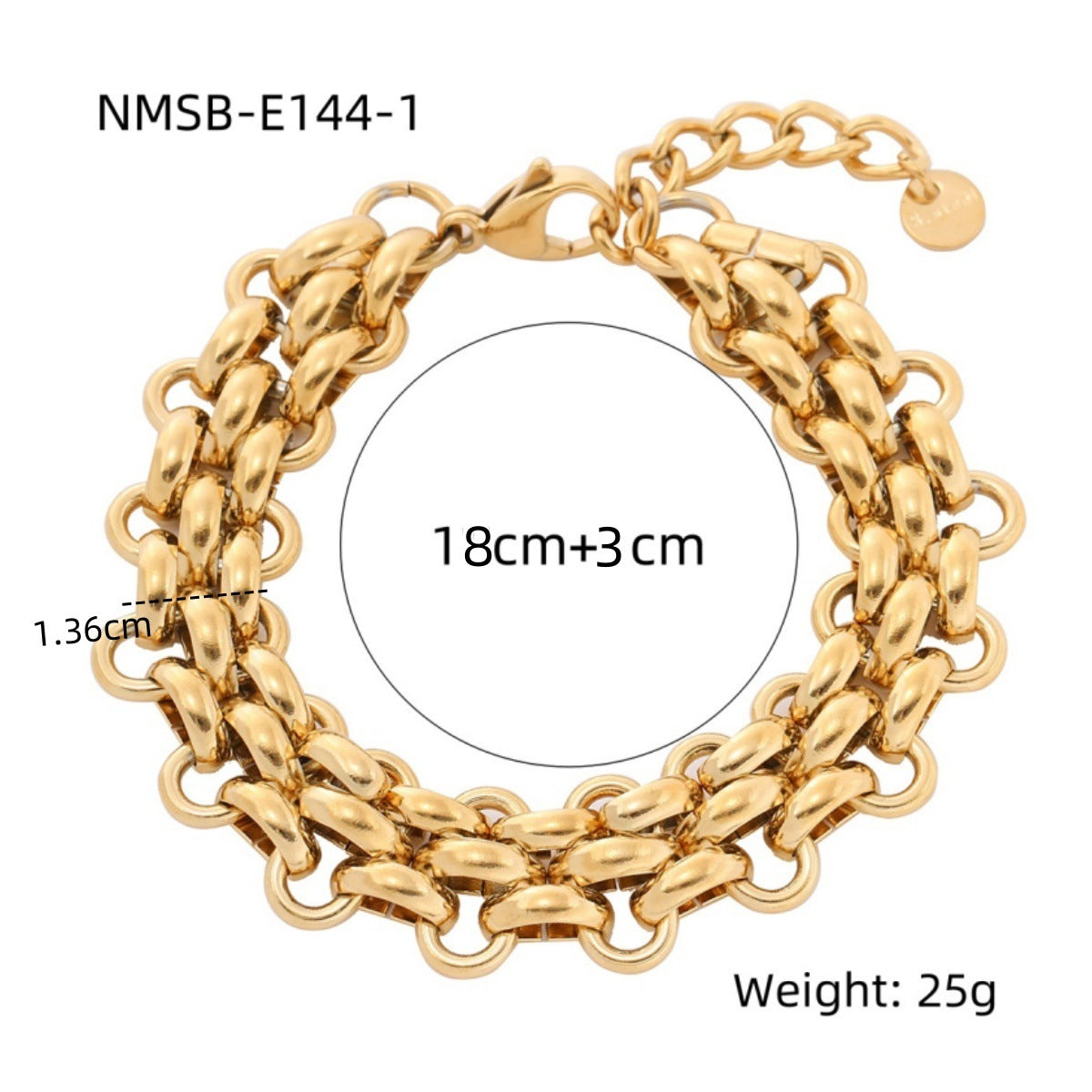 Bracciale da donna in acciaio di titanio geometrico alla moda con placcatura in oro 18 carati e finitura metallica