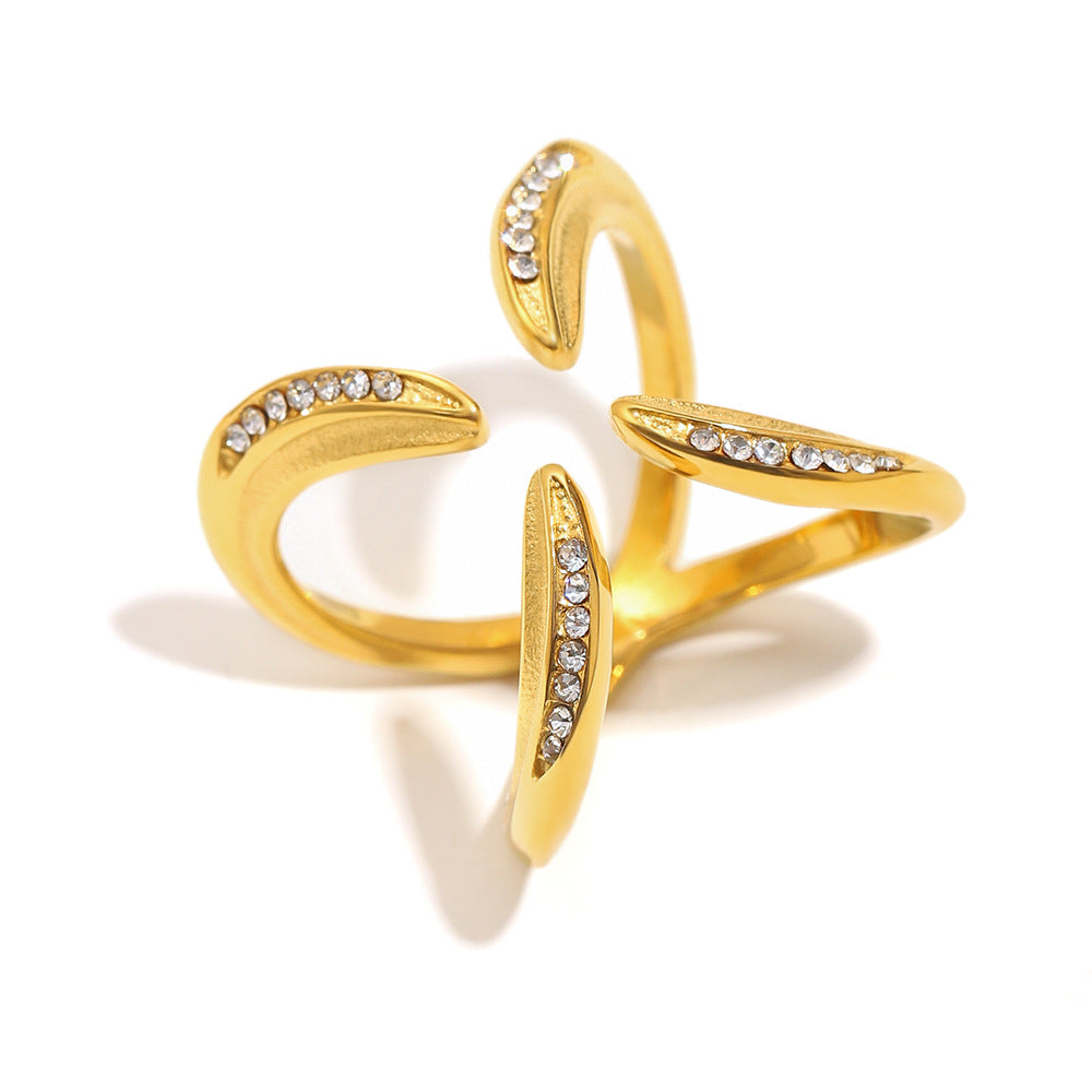 Minimalist Geometric Stainless Steel Ring with 18K Gold Plating Adjustable Open Band for Women