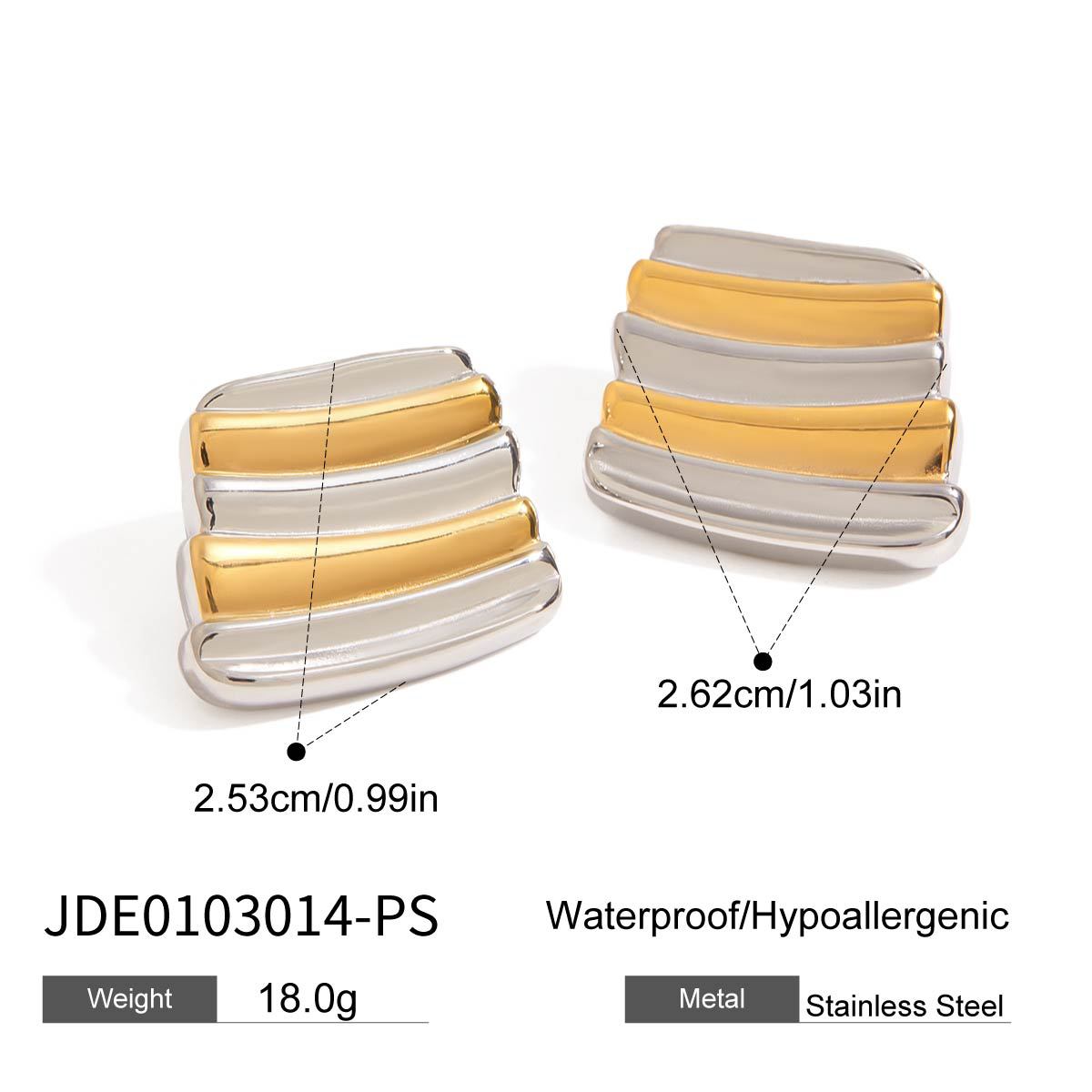 Luxury Elegant Geometric Square Two-Tone Stainless Steel Stud Earrings with Titanium Steel Posts