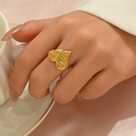 Anello Aperto Regolabile in Lega di Zinco Placcato Oro 18K a Forma di Cuore Minimalista da Donna