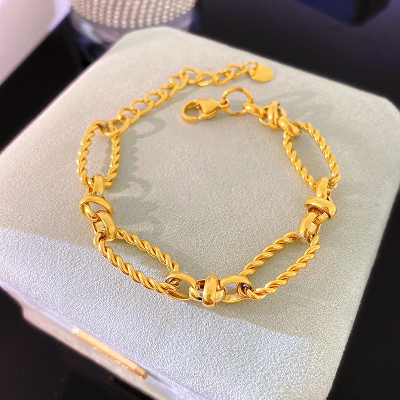 Minimalist Sweet Round Star Pattern Rope Chain Titanium Steel Bracelet Unisex