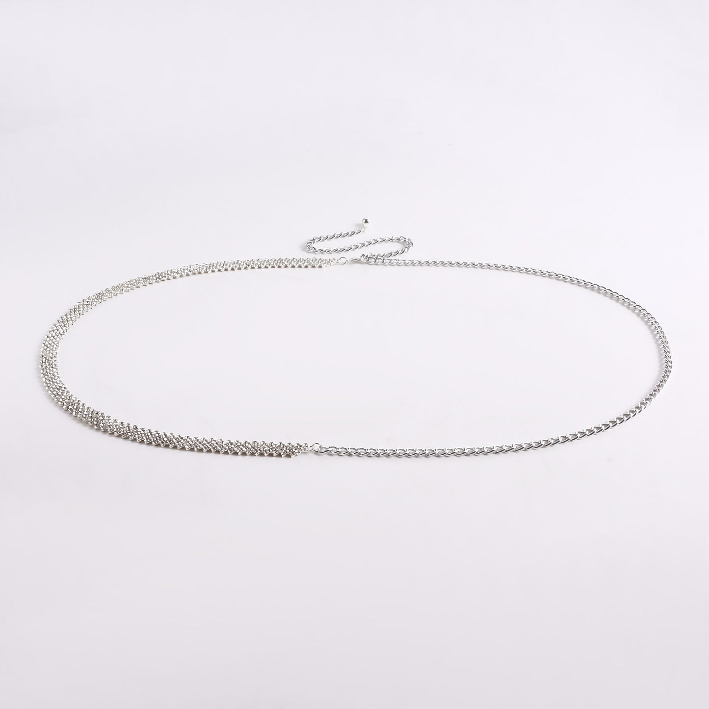 Sweet Punk Casual White Crystal Rhinestone Welded Metal Body Chain for Women