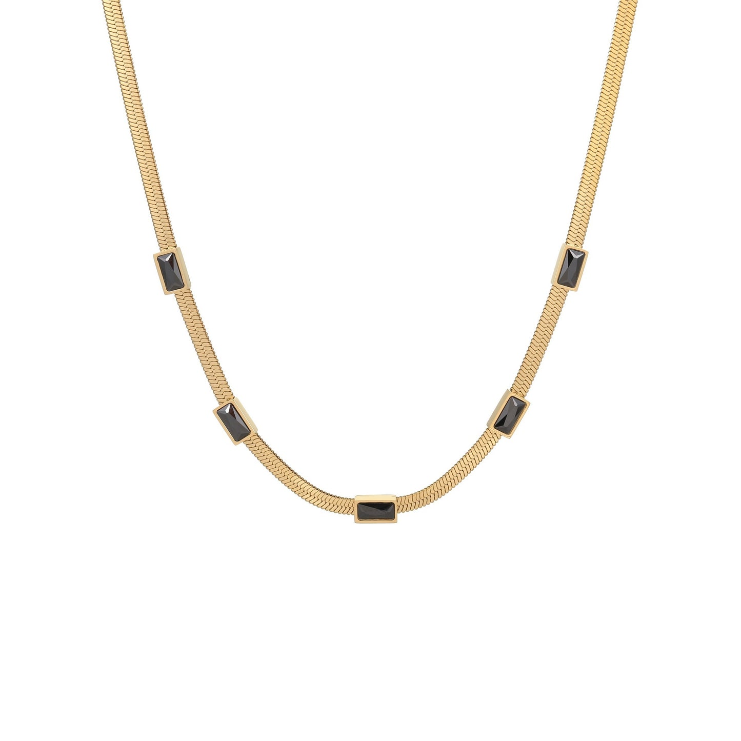 Collar Vintage Cuadrado Geométrico de Circonita en Acero Inoxidable con Acabado Chapado y Cadena Plana de Serpiente para Mujer